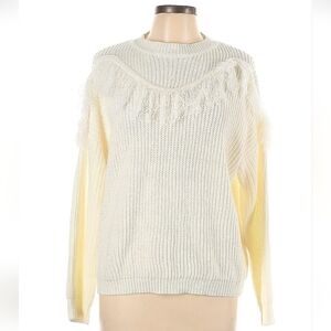 Pink Lily Ivory White Knit Sweater With Sholder Fringe details - Large - Womens